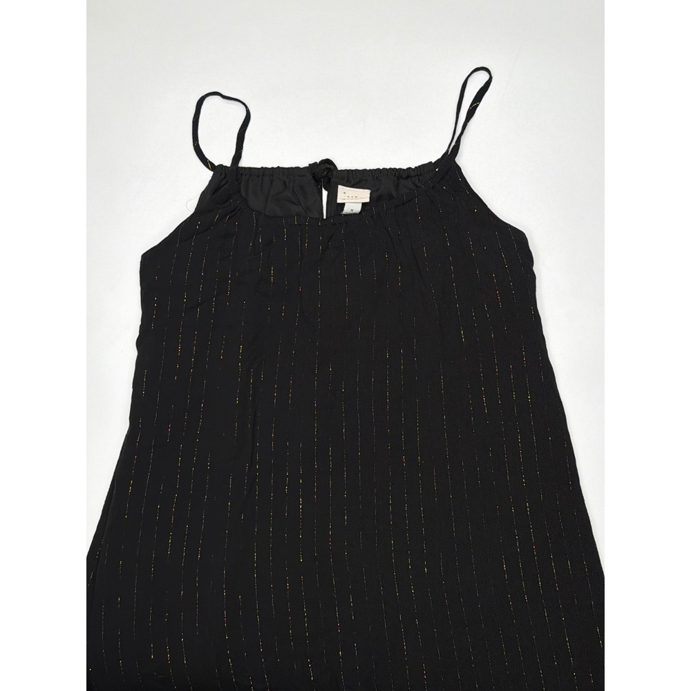 A New Day Black Glitter Stripe Maxi Dress Spaghetti Strap Tie Neck Medium